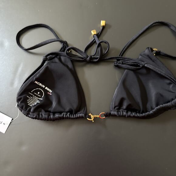 Pacsun Black Bikini Top With gold accents. Front gold Closure. Size small - Picture 2 of 5